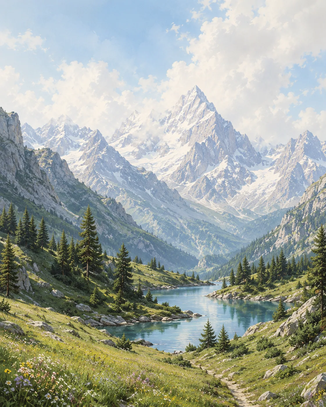 Alpine lake and mountain valley
